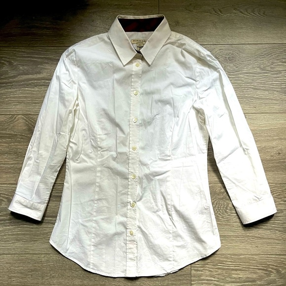 Burberry White Red Plaid Classic Crisp Long Sleeve Career Work Button Down 4 - Picture 1 of 9